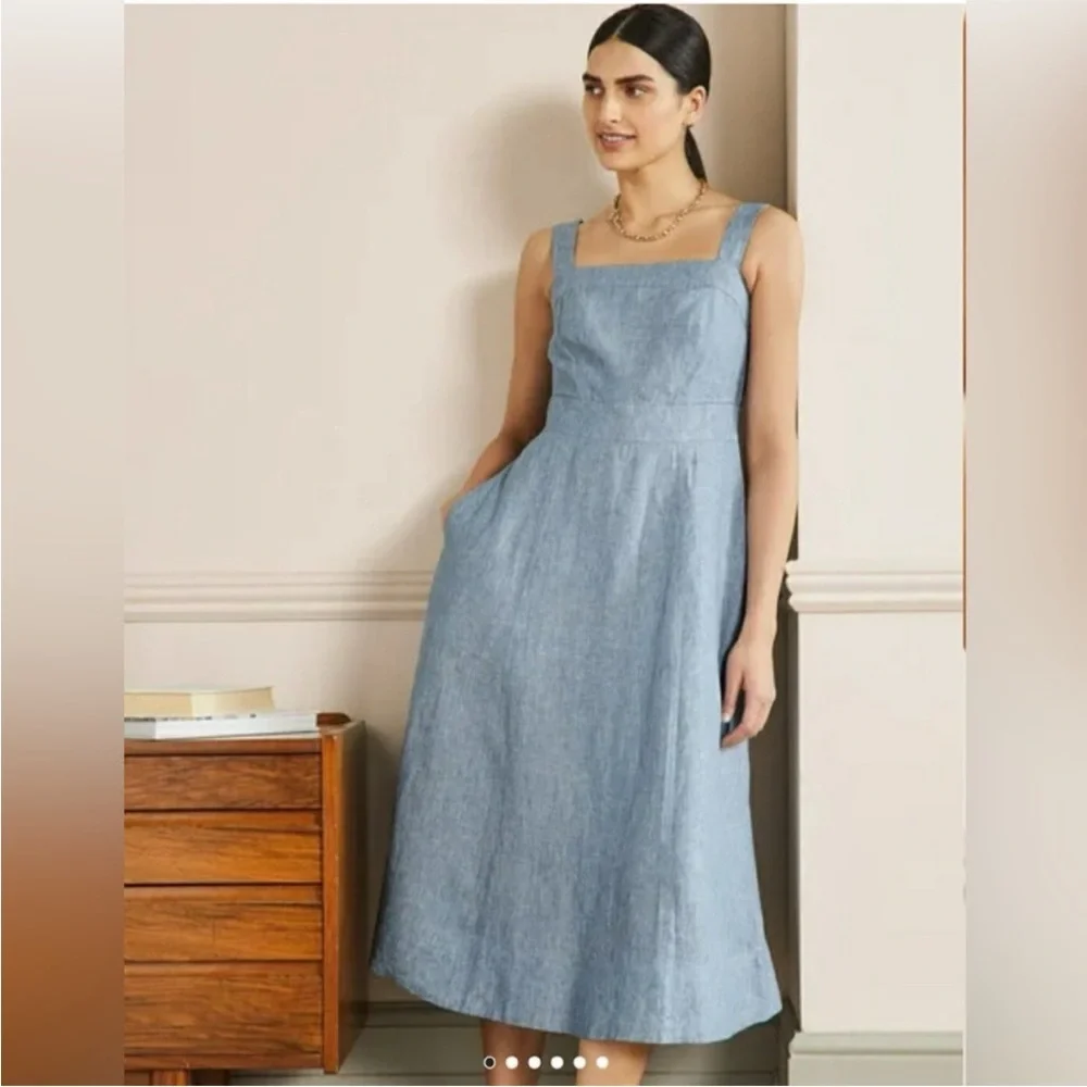 Boden Virginie Linen Midi Dress Chambray bra friendly coastal 16/18R 16 18 - Picture 16 of 16